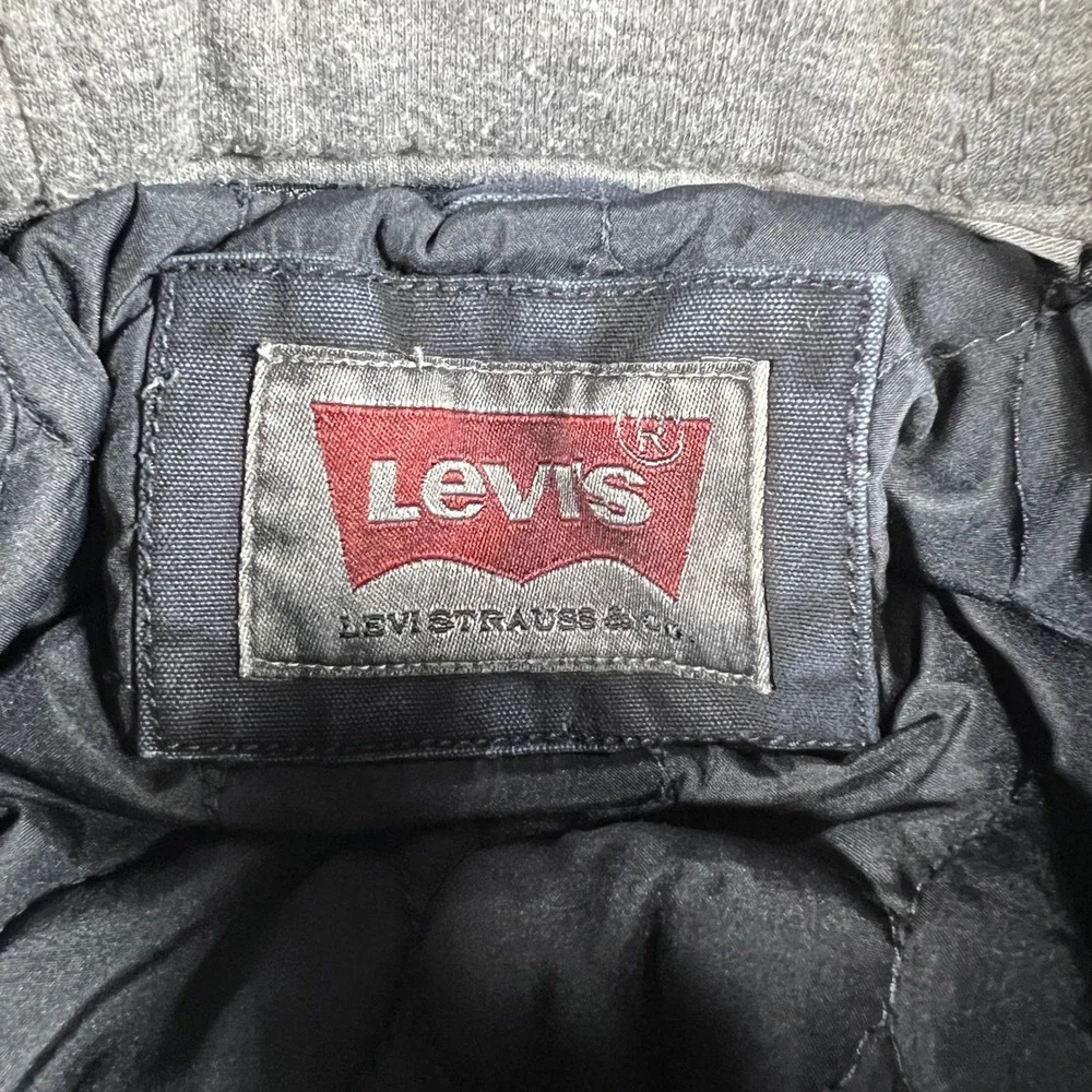 Levis Black Trucker Military Utility‎ Jacket Quilted Lined Zip Hood Large
